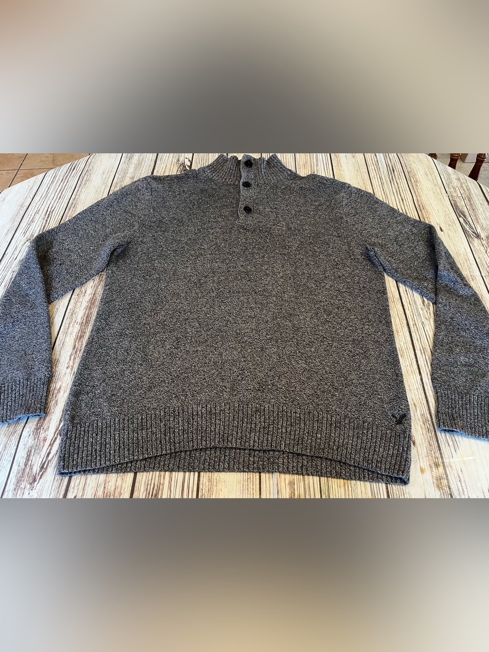 American Eagle Heather Blue Mock Neck Pullover Sweater Athletic Fit Men's XL